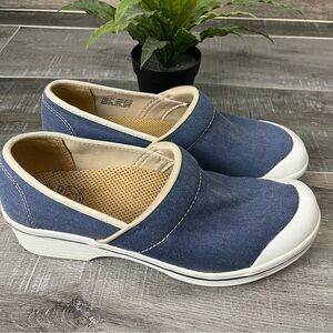 DANSKO Vegan Blue Fabric White Rubber Slip Resistant Mules Size EU 41 US 10.5-11